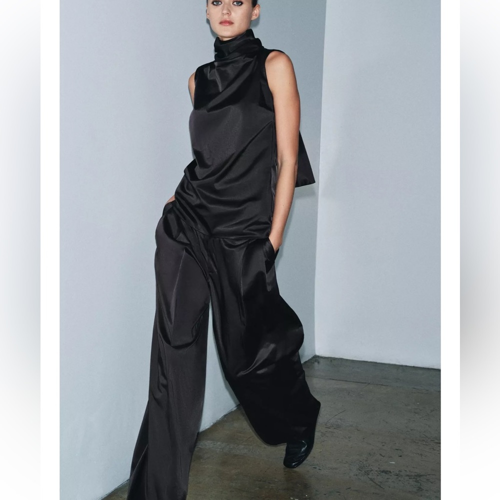 Zara Black Satin Sleeveless Blouse